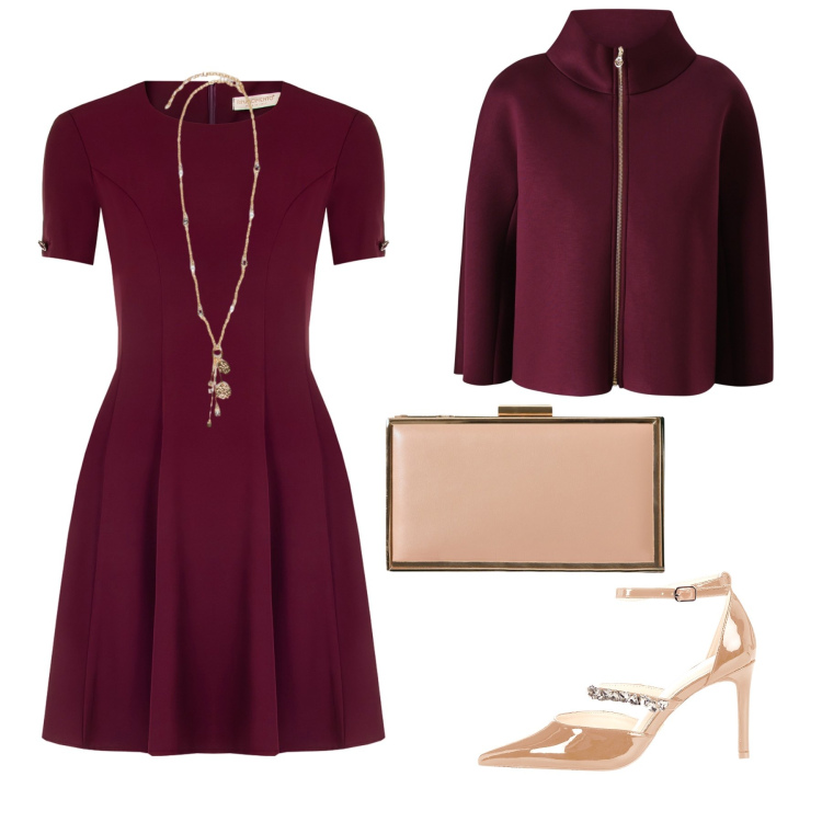 Outfit donna - Eleganza a cena. Stile Chic per Serata fuori. Abbinamento con vestiti corti, cappe, pochette, décolleté, ciondoli.