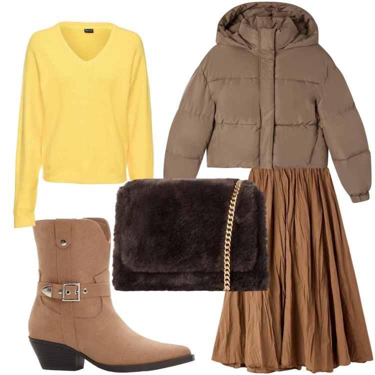 Outfit donna - Bantoa - Fall Mid Season Sale. Stile Minimal per Tutti i giorni. Abbinamento con maglieria, stivaletti texani, gonne lunghe, bomber, borse a tracolla.