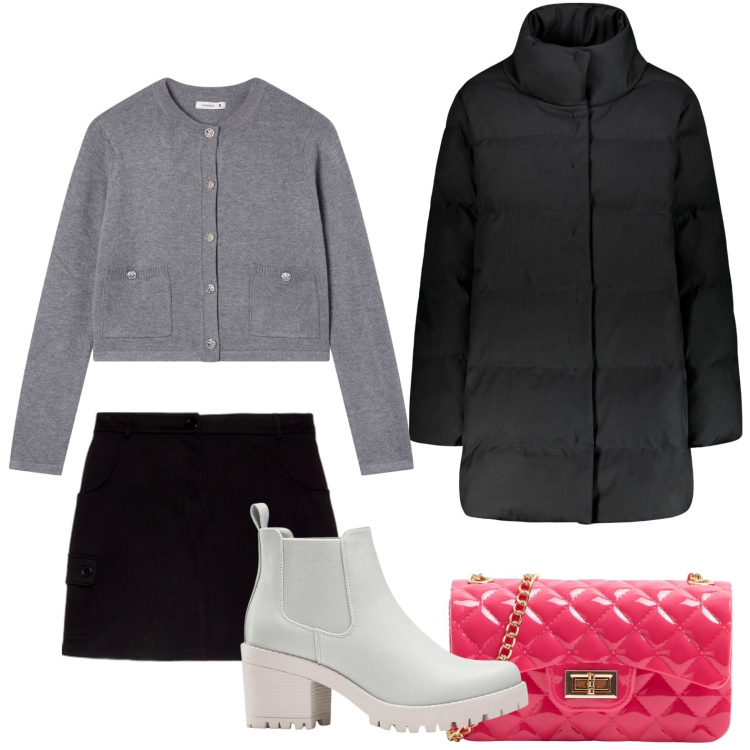 Outfit donna - Bantoa - Fall Mid Season Sale. Stile Minimal per Tutti i giorni. Abbinamento con stivaletti chelsea, borse a tracolla, cardigans, piumini, minigonne.