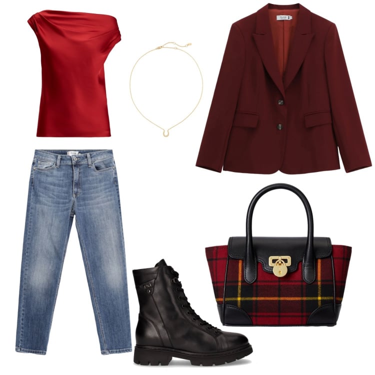 Outfit donna - Aspettando Amèlie.. Stile Casual chic per Tutti i giorni. Abbinamento con jeans skinny, blazer, top, borse a mano, ciondoli, anfibi.