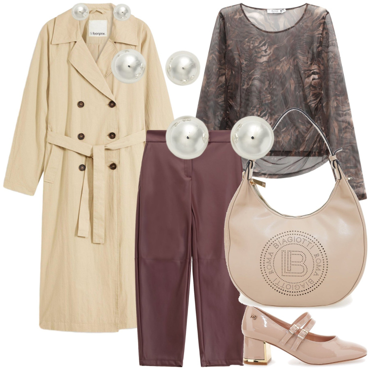 Outfit donna - Perle da ufficio. Stile Bon Ton per Ufficio. Abbinamento con trench, maglieria, pantaloni, orecchini, décolleté, borse a spalla.