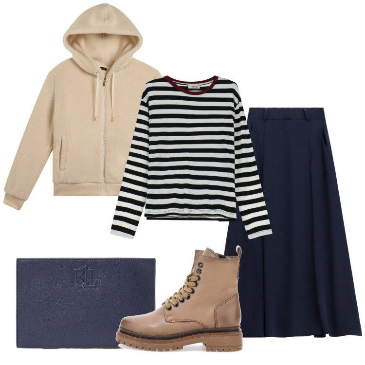 Outfit donna - Buongiorno. Stile Basic per Tutti i giorni. Abbinamento con gonne lunghe, bomber, t-shirt, pochette, anfibi.