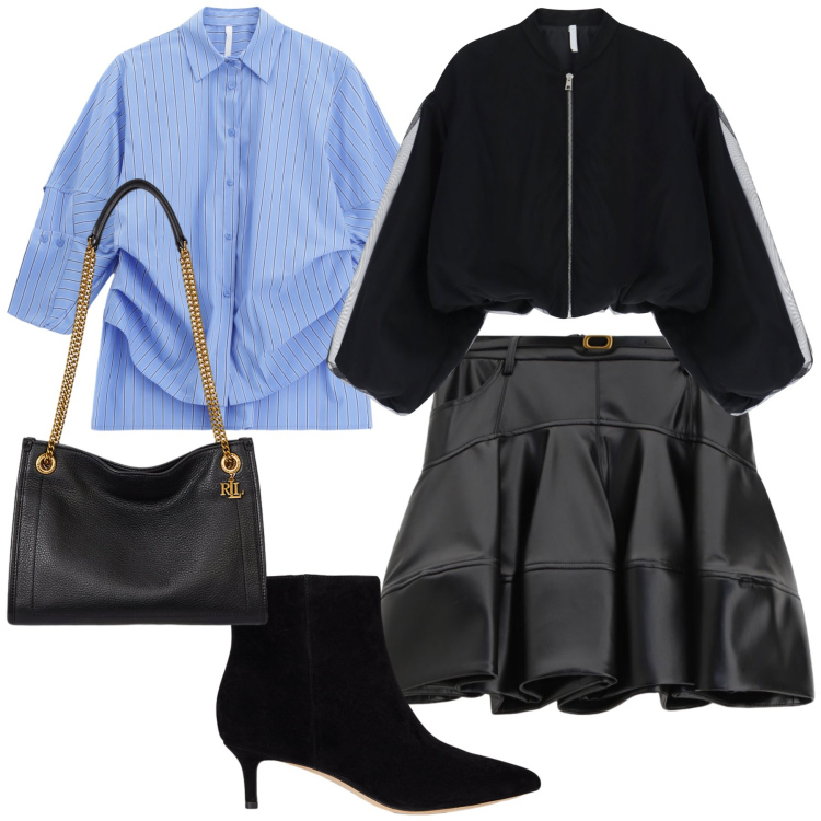 Outfit donna - Stivaletti kitten heel. Stile Bon Ton per Serata fuori. Abbinamento con camicie, minigonne, bomber, stivaletti, borse tote.