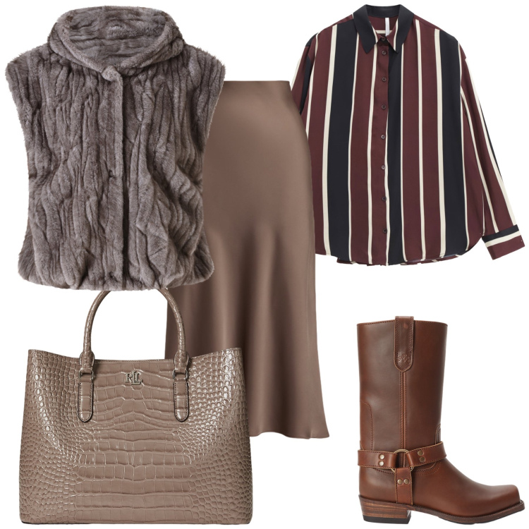 Outfit donna - La grinta dello stivale nel look wow. Stile Urban per Ufficio. Abbinamento con piumini, camicie, stivaletti, gonne, borse a mano.