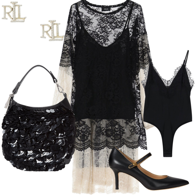 Outfit donna - Lace. Stile Chic per Serata fuori. Abbinamento con vestiti midi/longuette, body, orecchini, décolleté, pochette.