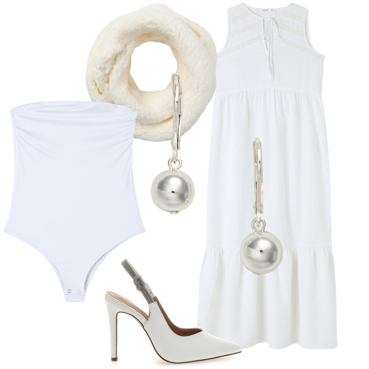 Outfit donna - Simply a bride. Stile Glamour per Cerimonia. Abbinamento con sciarpe, vestiti midi/longuette, body, orecchini, décolleté.