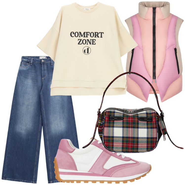 Outfit donna - Smanicato scontato. Stile Casual chic per Tutti i giorni. Abbinamento con jeans, t-shirt, sneakers, borse a mano, piumini.