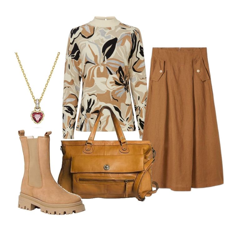 Outfit femme - Octobre. Style Tendance pour Tous les jours. Assortir avec pulls, jupes, sacs à l'épaule, bottes, colliers.
