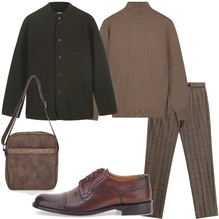 Outfit uomo - Eleganza in maglia. Stile Business/Elegante per Ufficio. Abbinamento con pantaloni, maglieria, giacche, portafogli, scarpe stringate.