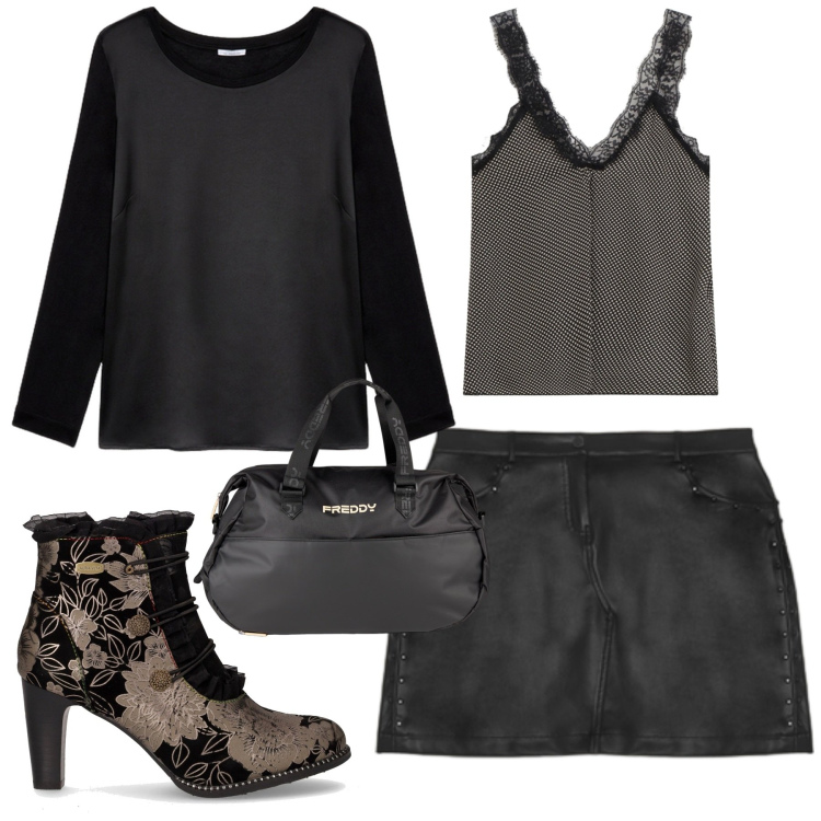 Outfit donna - Grey. Stile Rock per Serata fuori. Abbinamento con borse sportive, top, t-shirt, stivaletti, minigonne.