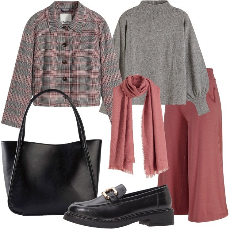 Outfit donna - bonprix - Neutral by Nature. Stile Casual chic per Ufficio. Abbinamento con pantaloni culotte, cappotti, maglieria, shopping bag, mocassini, sciarpe.