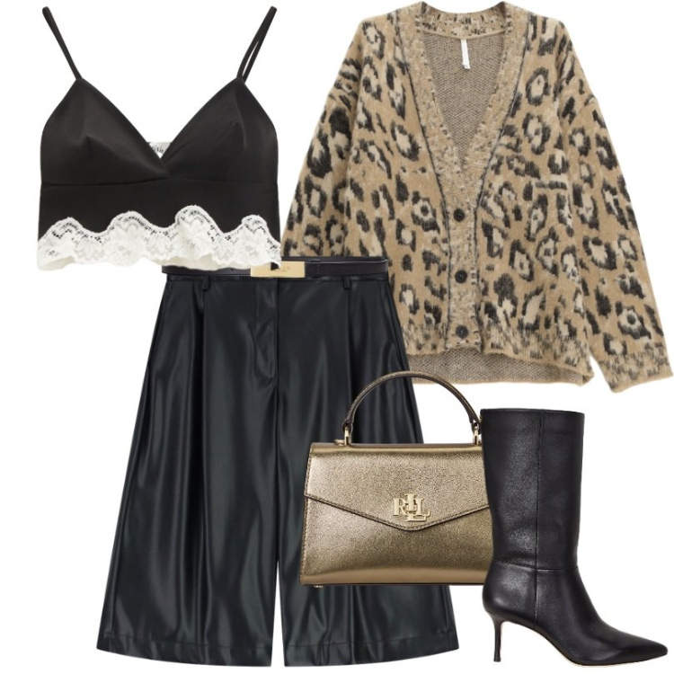 Outfit donna - L\'indispensabile cardigan animalier 2026. Stile Trendy per Serata fuori. Abbinamento con cardigans, shorts, top, stivali, cinture, borse a mano.
