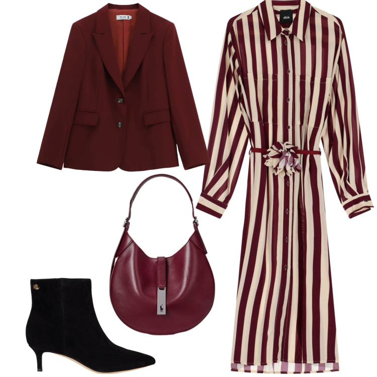 Outfit donna - Total look #2256321. Stile Bon Ton per Ufficio. Abbinamento con blazer, vestiti midi/longuette, borse a spalla, stivaletti.