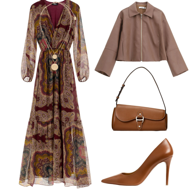 Outfit donna - Total look #2256340. Stile Casual chic per Serata fuori. Abbinamento con blazer, vestiti lunghi, ciondoli, décolleté, borse a spalla.