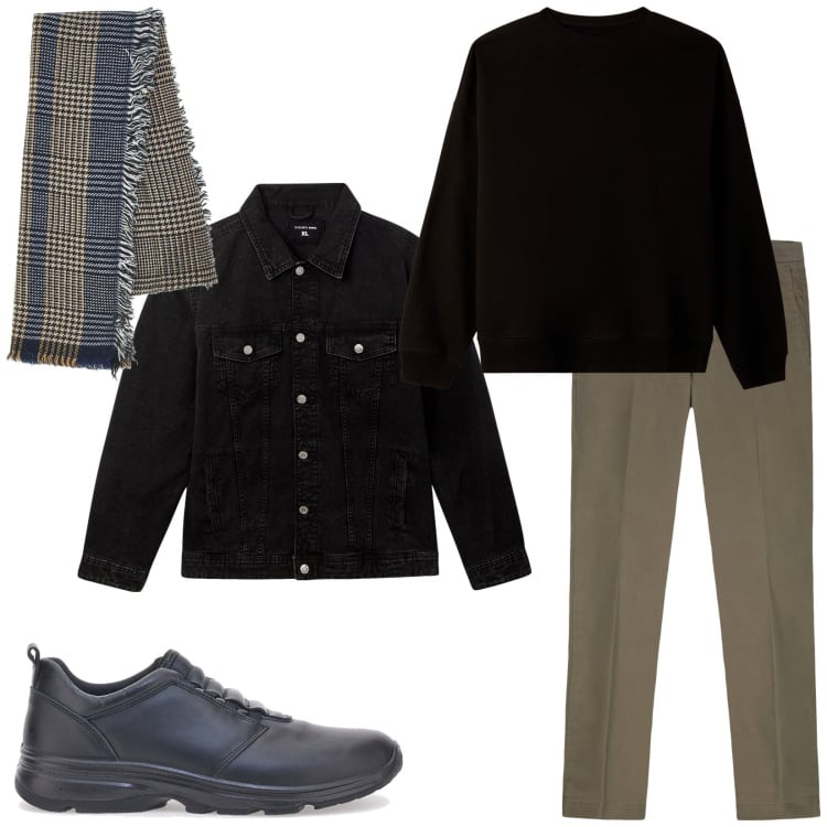 Outfit uomo - Total look #2256351. Stile Casual per Ufficio. Abbinamento con giacche, felpe, sciarpe, scarpe stringate, pantaloni chino.
