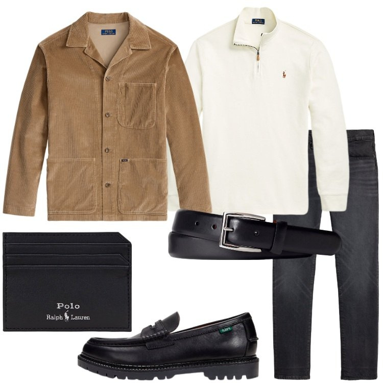 Outfit uomo - Serata in città. Stile Trendy per Serata speciale. Abbinamento con cinture, scarpe stringate, portafogli, jeans, giacche, pullovers.