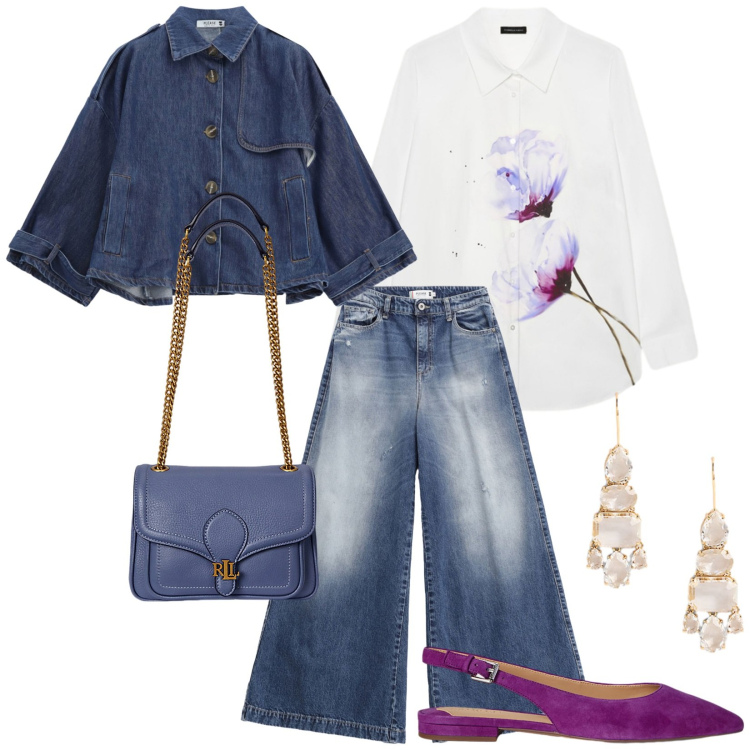 Outfit donna - Total look #2256372. Stile Urban per Ufficio. Abbinamento con blazer, jeans, ballerine, orecchini, borse a spalla, camicie.