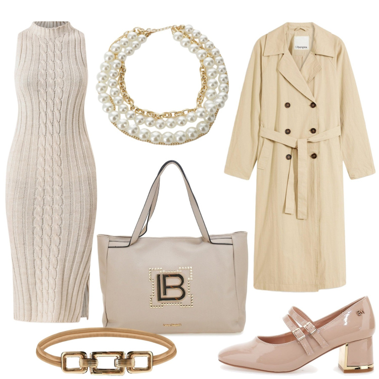 Outfit donna - Total look #2256382. Stile Bon Ton per Ufficio. Abbinamento con trench, vestiti midi/longuette, cinture, collane, décolleté, borse a spalla.