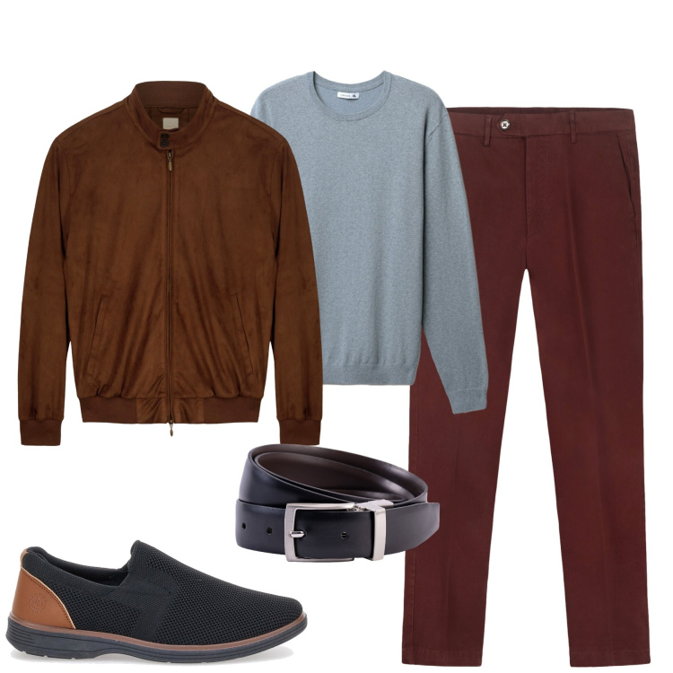 Outfit uomo - Fall. Stile Urban per Tutti i giorni. Abbinamento con maglieria, giacche, scarpe stringate, cinture, pantaloni chino.