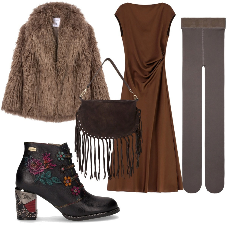 Outfit donna - Inizia il freddo: i collant. Stile Trendy per Tutti i giorni. Abbinamento con collant, ecopellicce, vestiti lunghi, borse a tracolla, stivaletti.