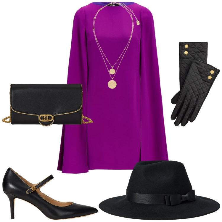 Outfit donna - Lauren total look. Stile Bon Ton per Cerimonia. Abbinamento con vestiti, ciondoli, guanti, décolleté, borse a tracolla, cappelli.