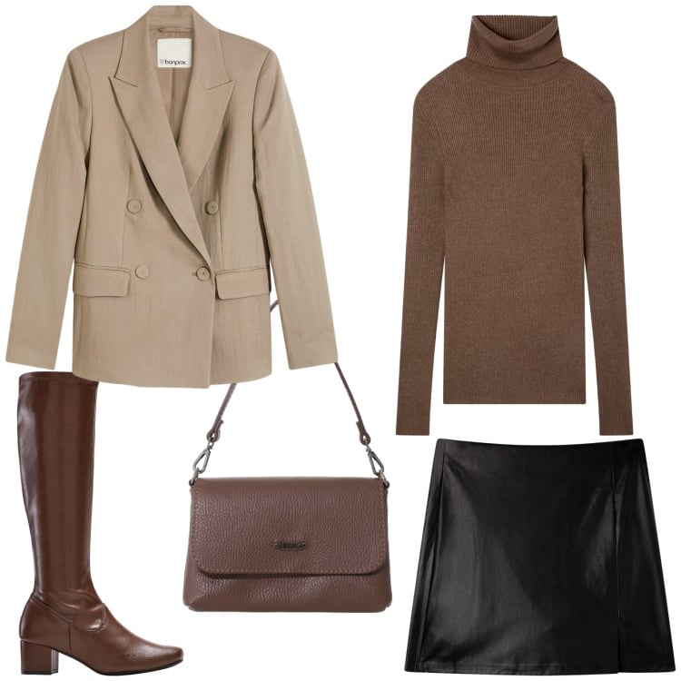 Outfit donna - Il blazer protagonista della stagione. Stile Chic per Tutti i giorni. Abbinamento con blazer, stivali, maglieria, minigonne, borse a tracolla.