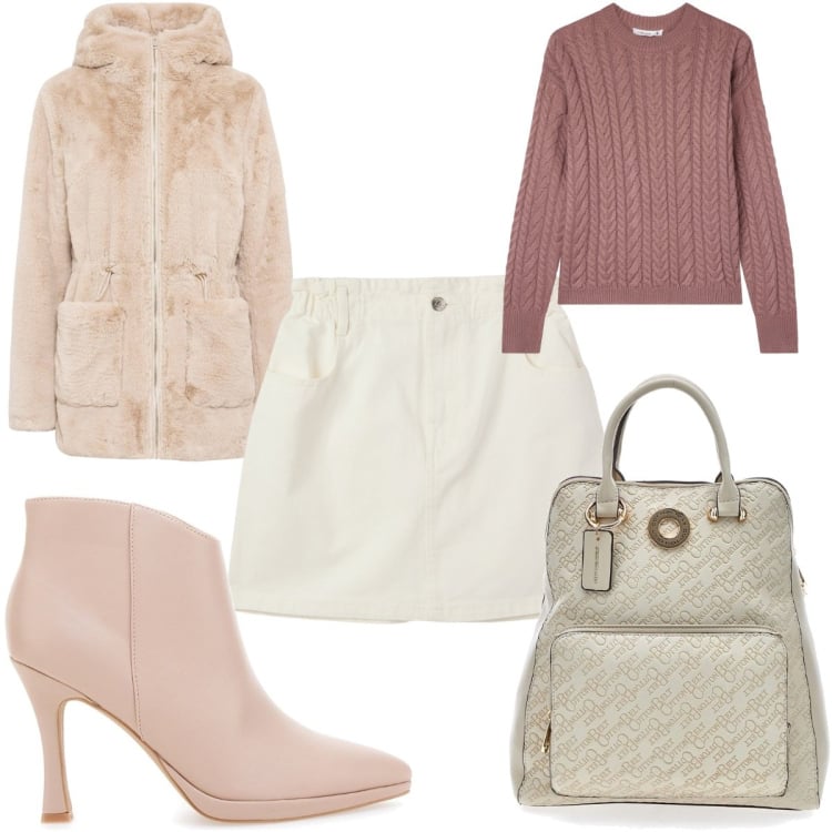 Outfit donna - Inizia il freddo: romantica. Stile Romantica per Tutti i giorni. Abbinamento con ecopellicce, minigonne, maglieria, stivaletti, zaini.