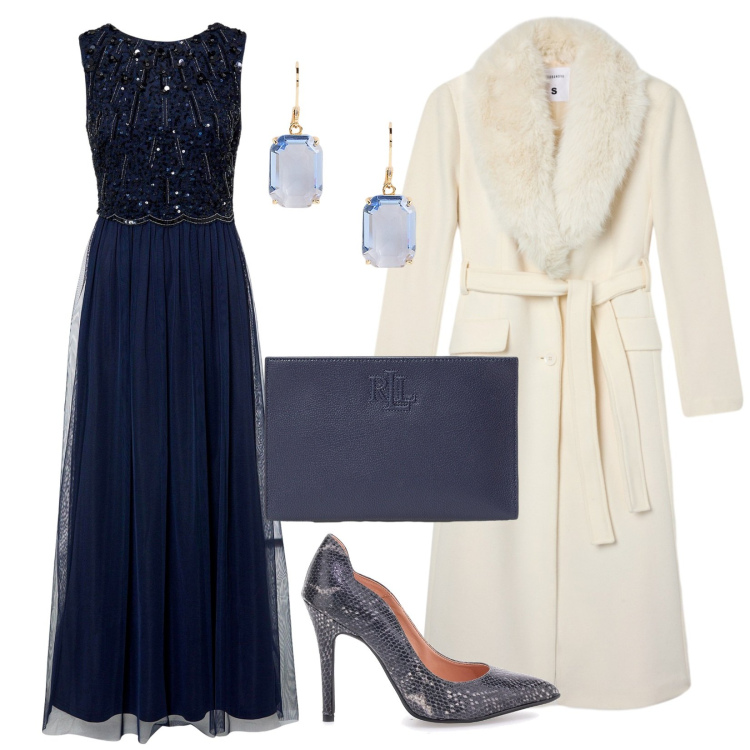 Outfit donna - Cerimonia l\'autunno. Stile Glamour per Cerimonia. Abbinamento con vestiti lunghi, cappotti, orecchini, pochette, décolleté.