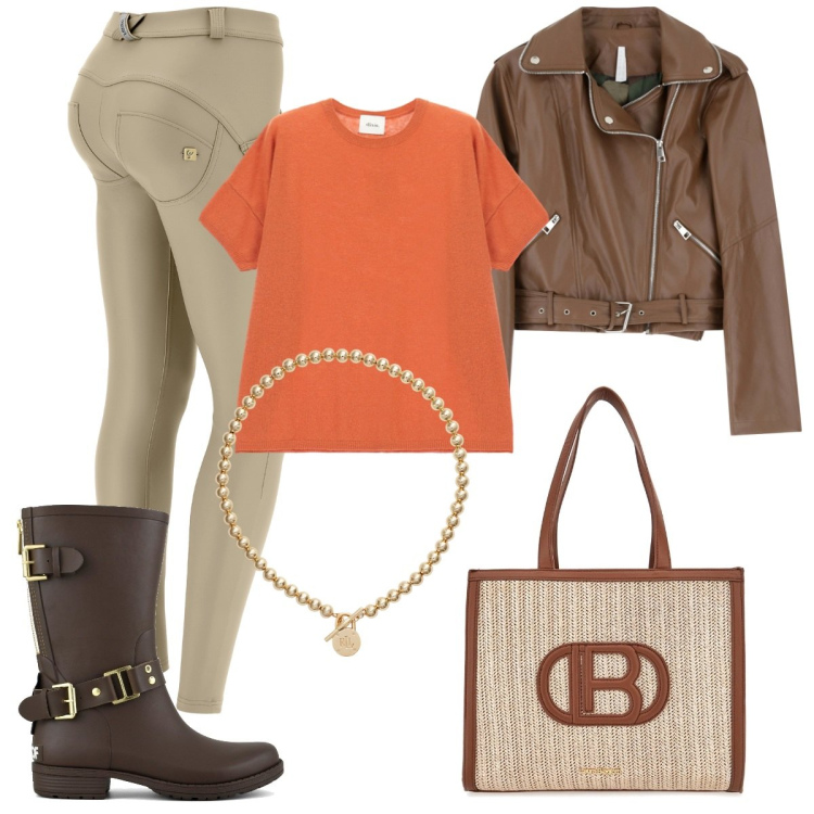 Outfit donna - Chiodo. Stile Basic per Tutti i giorni. Abbinamento con giacche, pantaloni skinny, maglieria, collane, stivali, borse a spalla.