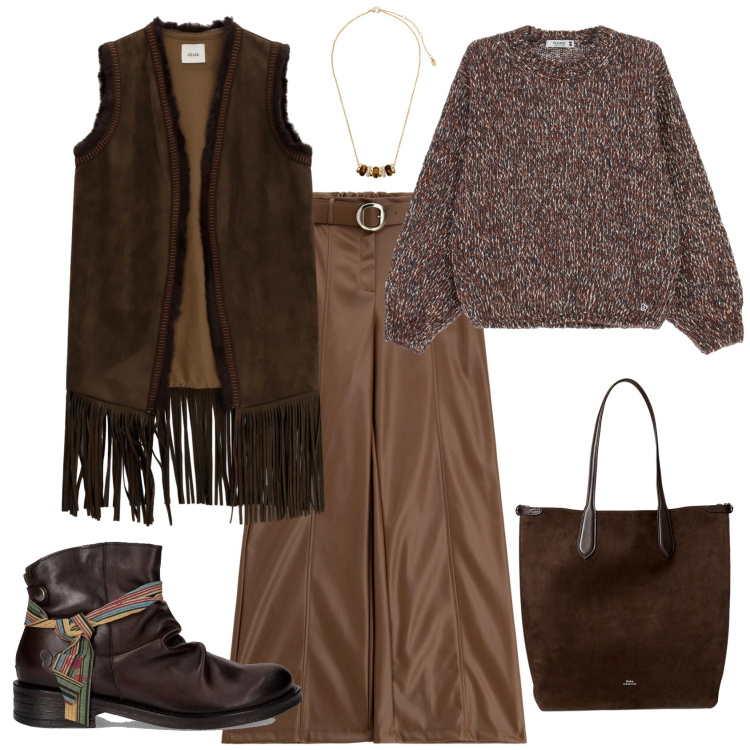 Outfit donna - Total look #2256491. Stile Sporty chic per Tutti i giorni. Abbinamento con maglieria, pantaloni, cappotti, collane, borse tote, stivaletti chelsea.