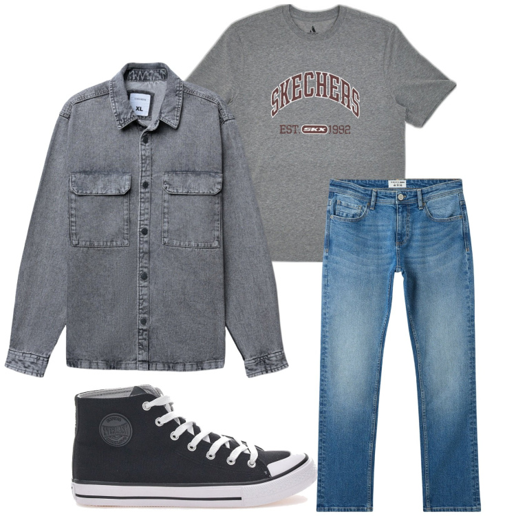 Outfit uomo - Total look #2256492. Stile Casual per Tutti i giorni. Abbinamento con jeans, cappotti, t-shirt, sneakers.