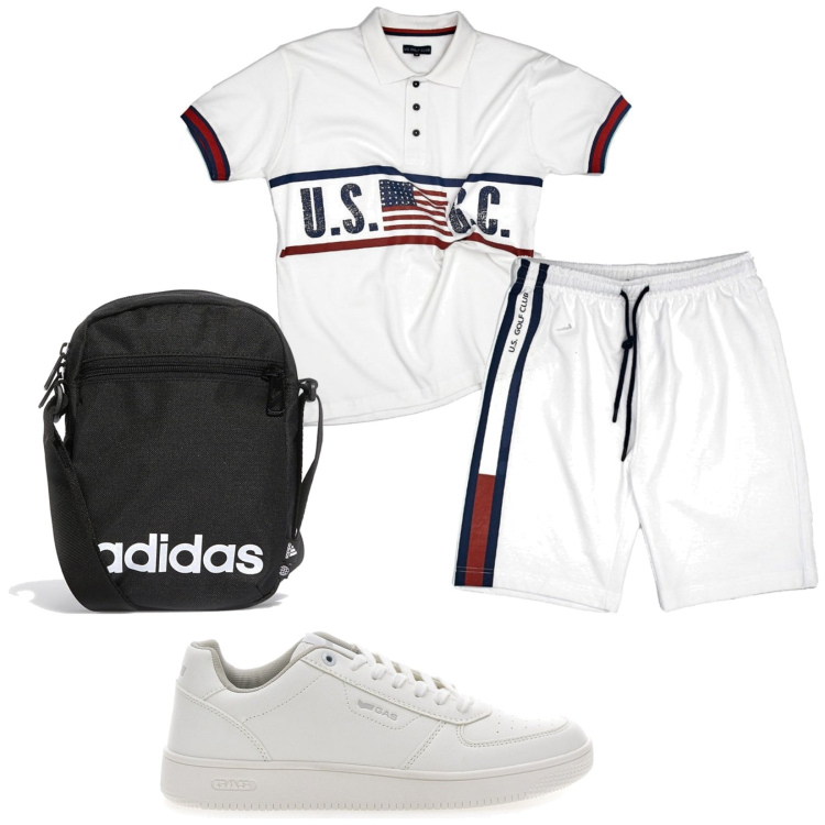 Outfit uomo - Total look #2256499. Stile Casual per Sport. Abbinamento con polo, sneakers, borse sportive, pantaloni corti.