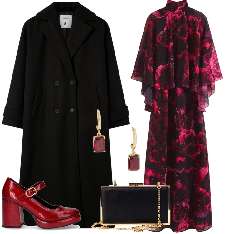 Outfit donna - Total look #2256500. Stile Glamour per Serata fuori. Abbinamento con vestiti lunghi, cappotti, pochette, orecchini, décolleté.