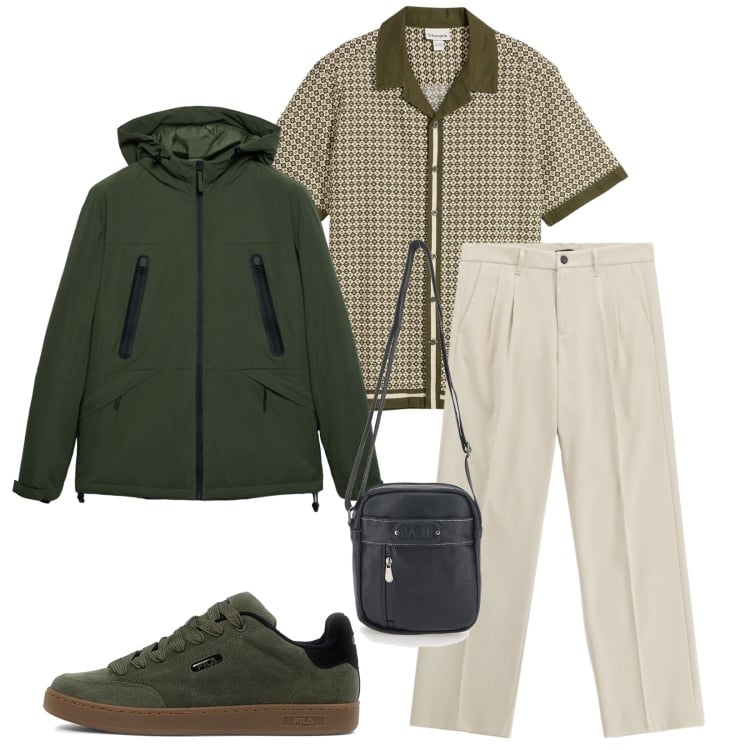 Outfit uomo - Total look #2256502. Stile Urban per Ufficio. Abbinamento con camicie a manica corta, giacche, pantaloni, portafogli, sneakers.