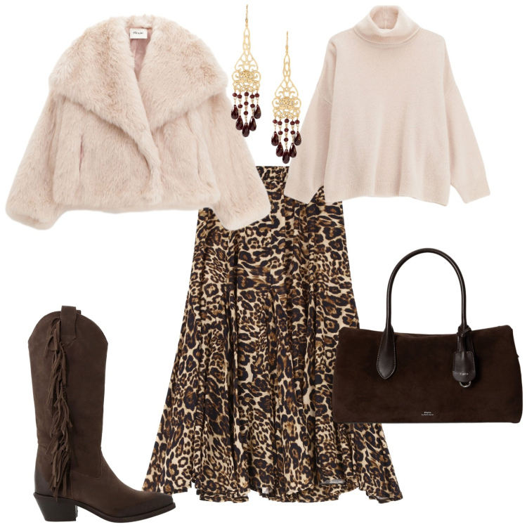 Outfit donna - Total look #2256504. Stile Romantica per Tutti i giorni. Abbinamento con maglieria, gonne, stivali, blazer, borse a mano, orecchini.