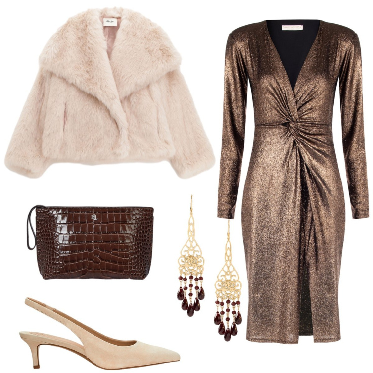 Outfit donna - Total look #2256505. Stile Glamour per Serata fuori. Abbinamento con blazer, vestiti a tubino, décolleté, pochette, orecchini.