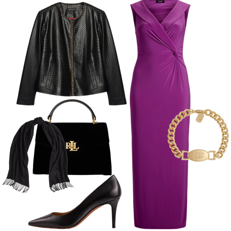 Outfit donna - Serate speciali. Stile Glamour per Serata fuori. Abbinamento con vestiti lunghi, décolleté, braccialetti, borse a mano, sciarpe, giacche.