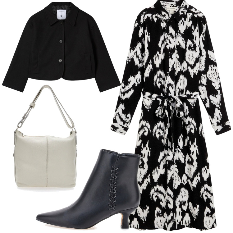 Outfit donna - Total look #2256527. Stile Casual chic per Serata fuori. Abbinamento con vestiti, blazer, stivaletti, borse a spalla.