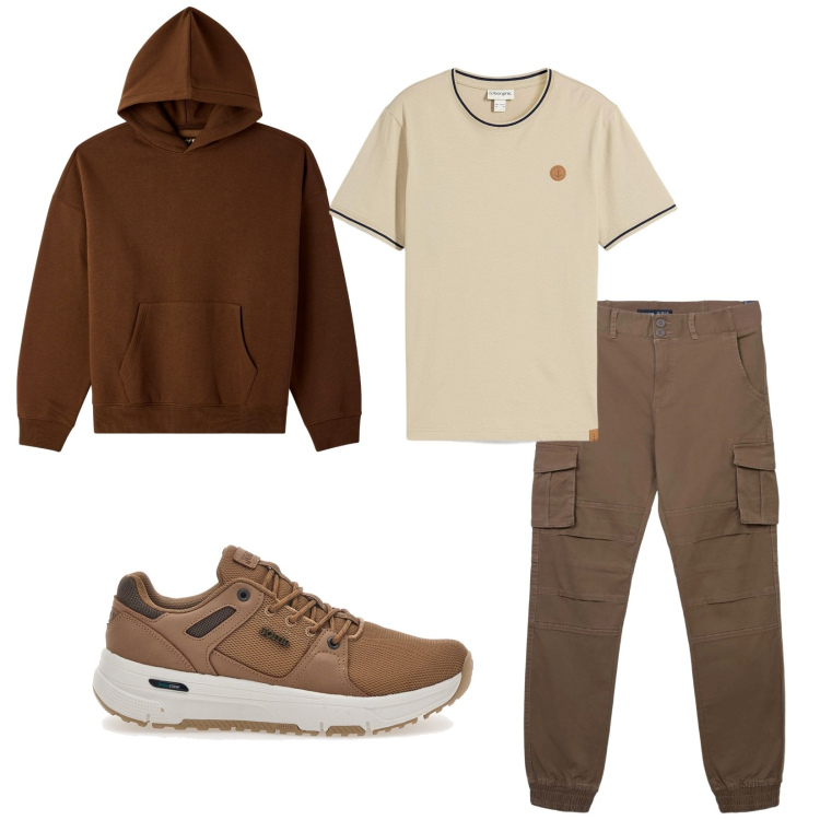 Outfit uomo - Total look #2256547. Stile Casual per Tutti i giorni. Abbinamento con t-shirt, pantaloni cargo, felpe con cappuccio, sneakers.