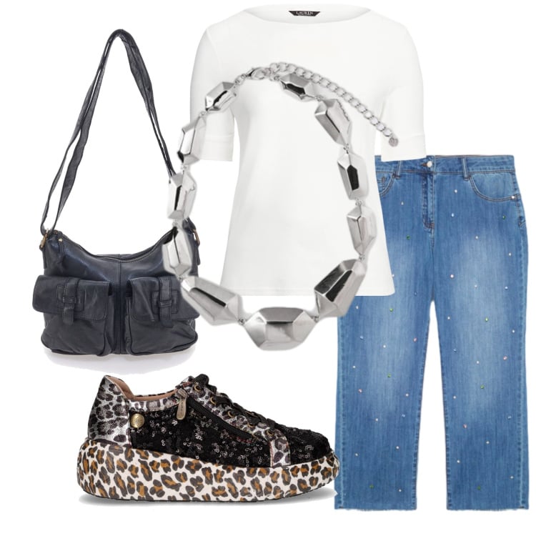 Outfit donna - Total look #2256548. Stile Casual chic per Tutti i giorni. Abbinamento con top, sneakers, ciondoli, jeans, borse a tracolla.