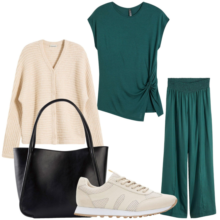Outfit donna - bonprix - Neutral by Nature. Stile Minimal per Tutti i giorni. Abbinamento con pantaloni, cardigans, bluse, shopping bag, sneakers.