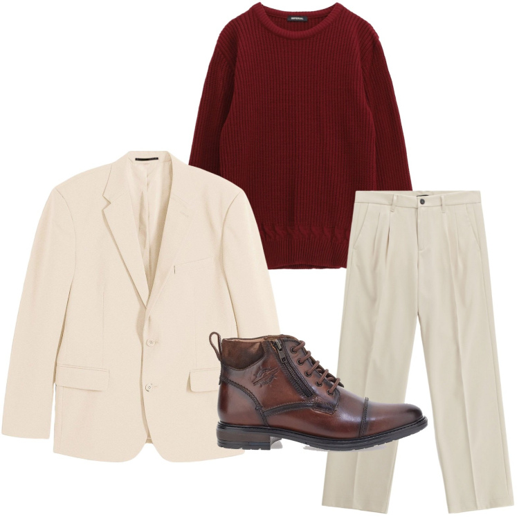 Outfit uomo - Eleganza in maglia. Stile Trendy per Tutti i giorni. Abbinamento con giacche, maglieria, pantaloni, scarpe stringate.