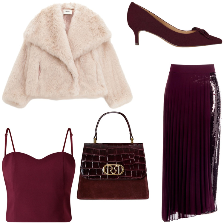 Outfit donna - Cerimonia in vista. Stile Glamour per Cerimonia. Abbinamento con gonne longuette, top, borse a mano, blazer, décolleté.