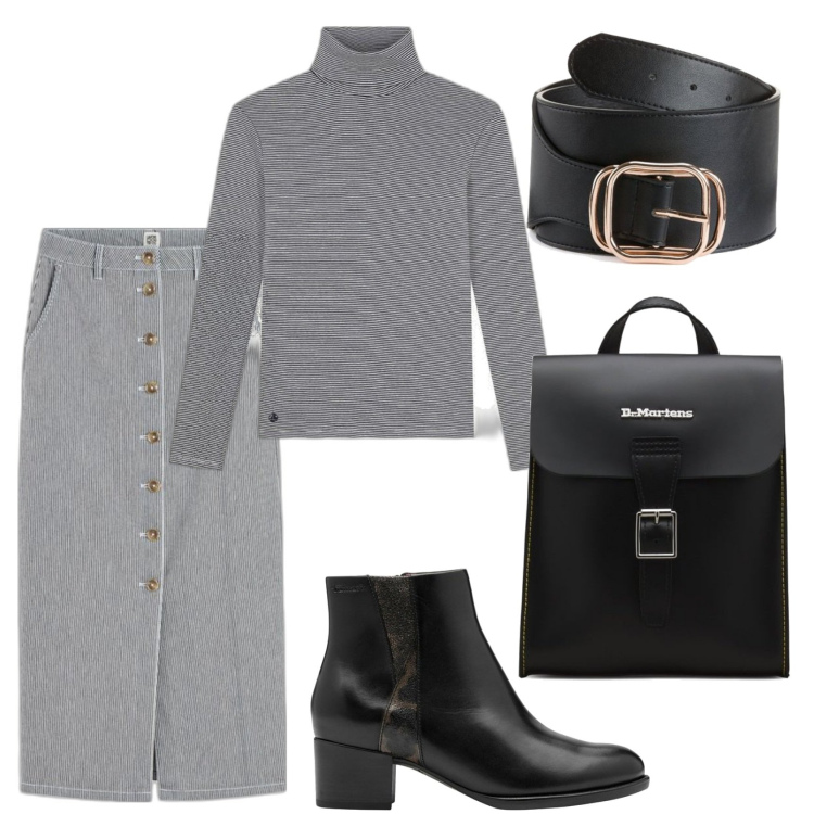 Outfit mujer - Basic look. Estilo Basic para Todos los días. Combinación con minifaldas, camiseta, cinturones, mochilas, botines.