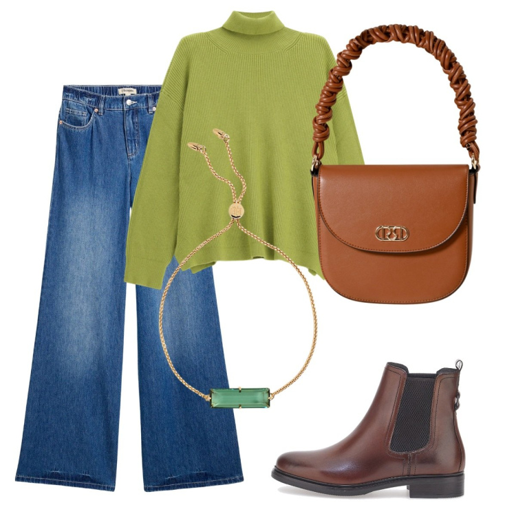 Outfit donna - Stile quotidiano e raffinato. Stile Basic per Tutti i giorni. Abbinamento con jeans, borse a mano, maglieria, braccialetti, stivaletti.