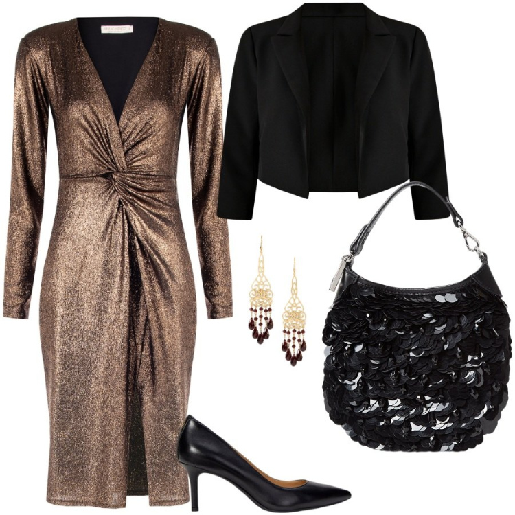 Outfit donna - Luminosità discreta. Stile Glamour per Cerimonia. Abbinamento con vestiti a tubino, bolero, orecchini, décolleté, pochette.