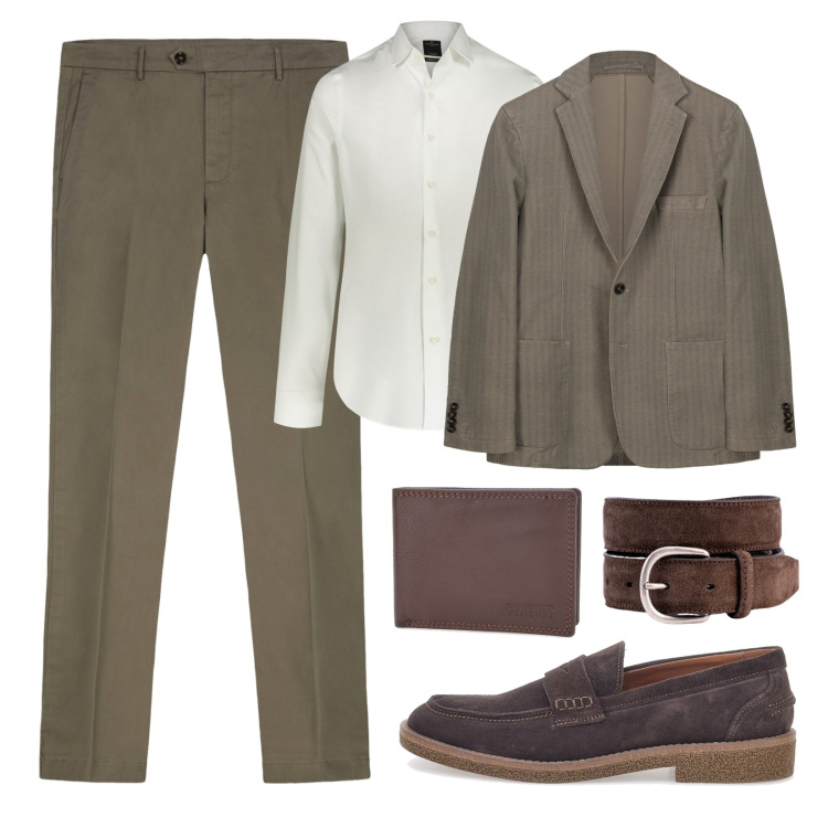 Outfit uomo - Look autunnale!. Stile Urban per Serata speciale. Abbinamento con camicie, portafogli, cinture, scarpe stringate, giacche, pantaloni chino.