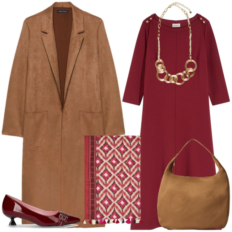Outfit donna - Total look #2256619. Stile Chic per Tutti i giorni. Abbinamento con vestiti, borse a mano, décolleté, collane, trench, sciarpe.