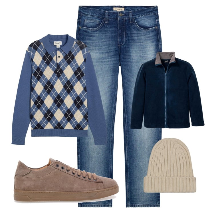 Outfit uomo - Easy look. Stile Casual per Tutti i giorni. Abbinamento con giacche, jeans dritti, maglieria, berretti, sneakers.