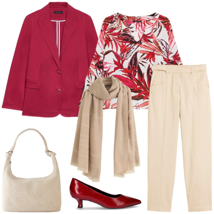 Outfit donna - Total look #2256642. Stile Casual chic per Tutti i giorni. Abbinamento con shopping bag, pantaloni, sciarpe, décolleté, blazer, bluse.